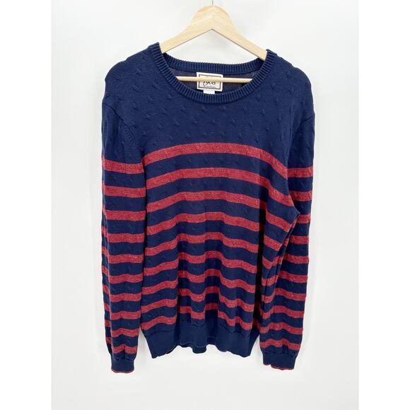 Joseph A Bank Blue Red Striped Cotton Sweater Pullover Mens Size Large - Picture 1 of 5